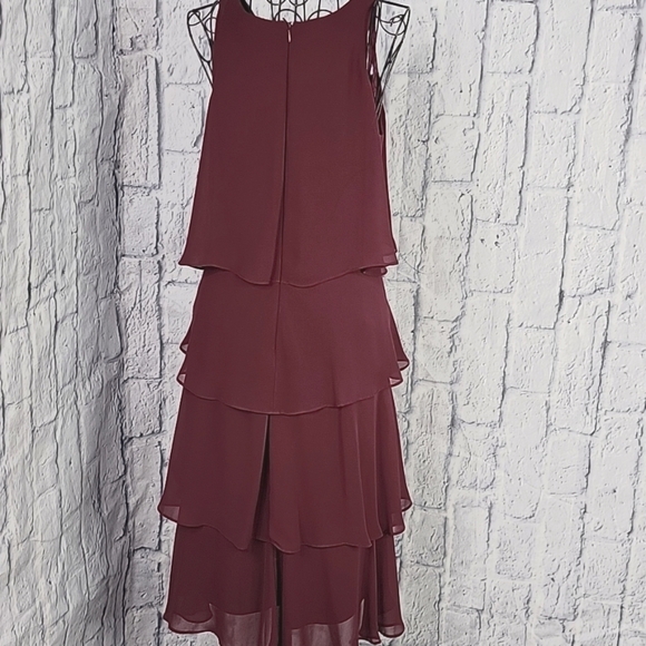 S.L. FASHIONS Wine Sequined and Beaded Ruffled Cut Out Dressy Dress Size 8 - Picture 7 of 9